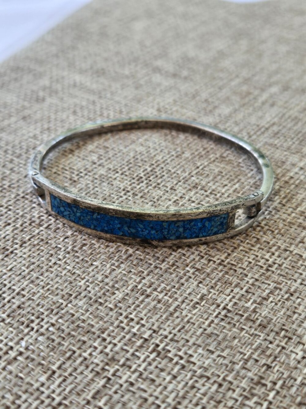 Alpaca Mexico Blue Stone or Shell Inlay Bracelet